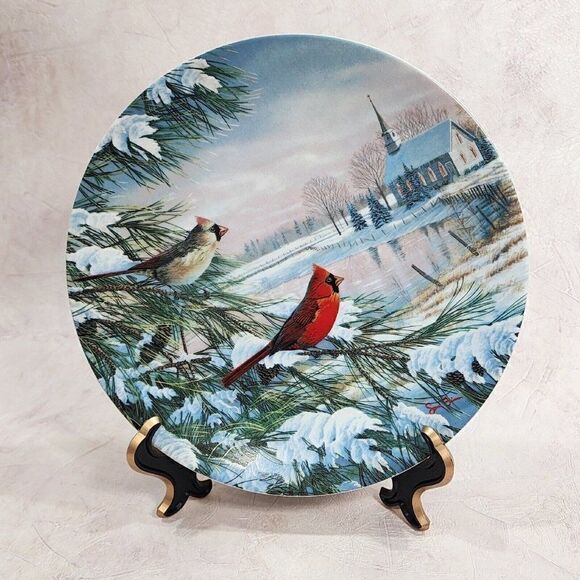 2 Bradex China Plates Ltd Ed. 'CARDINALS IN WINTER' & 'EARLY MORNING RAIN' - Picture 2 of 9